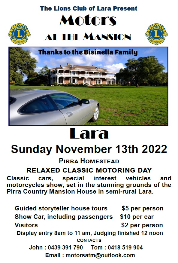 MOTORS AT THE MANSION CAR SHOW IN LARA VIC 3212 JUST CARS